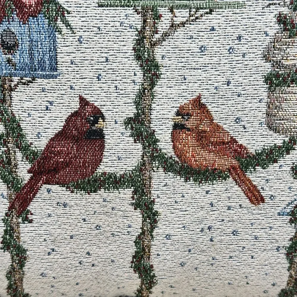 VTG Shumaker Patton Tapestry Pillow Cardinals Birdhouses Christmas Holiday Birds